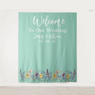  Customizable Elegant Light Teal Wedding Backdrop Tapestry