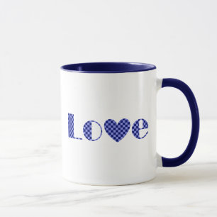 Customizable Elegant LOVE Blue Chequered Heart Mug