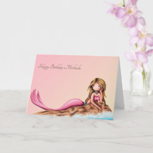 Customizable Elegant Mermaid in Pink Birthday Card