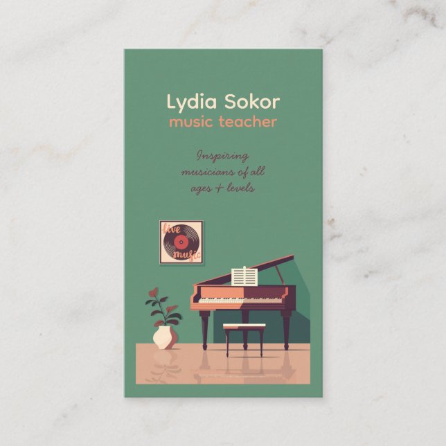 Customizable Elegant Music Teacher Business Card (Front)