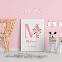 Customizable Elegant Pink Floral Monogram Initial