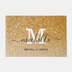 Customizable Elegant Script Monogram Name Gold Doormat