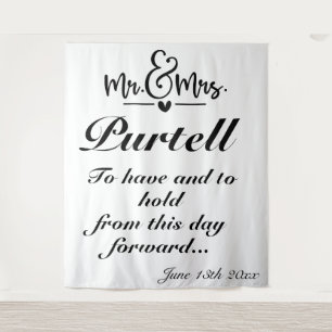 Customizable Elegant Script Wedding Vow Backdrop Tapestry