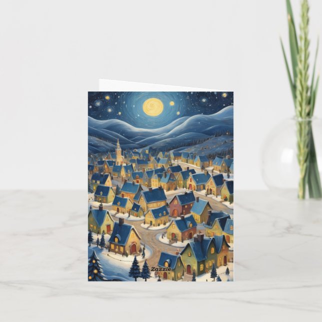 Customizable Elegant Starry Night Christmas Art Card (Back)