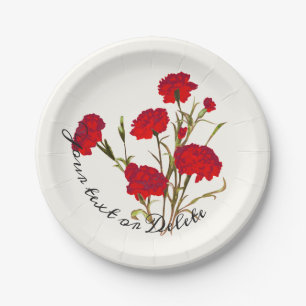 Customizable Elegant Vintage Floral Red Carnation Paper Plate
