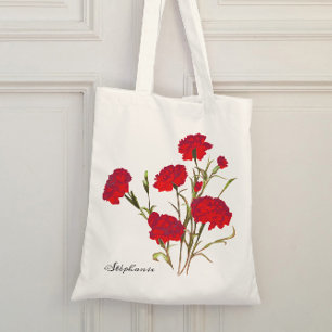 Customizable Elegant Vintage Floral Red Carnation Tote Bag