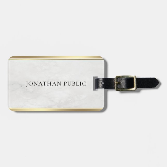 Customizable Elegant White Marble Gold Template Luggage Tag (Front Horizontal)