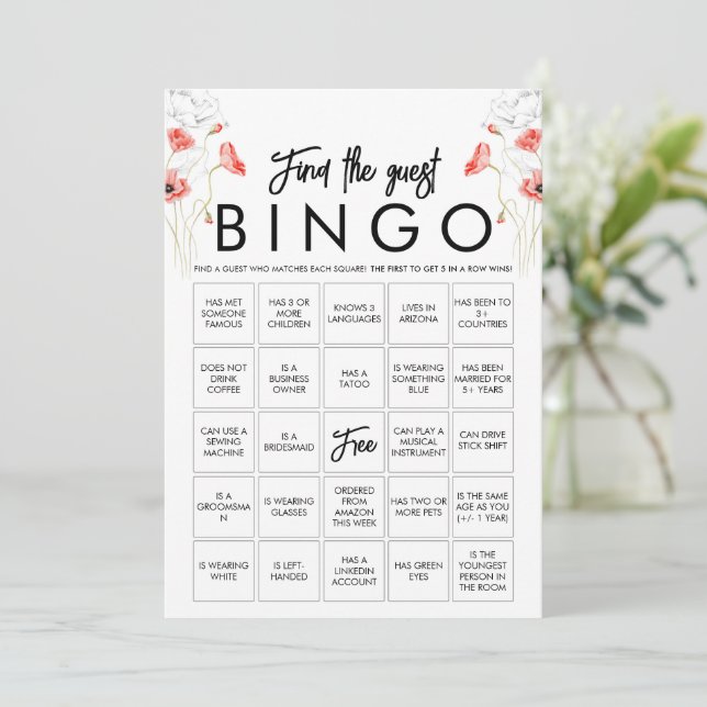 Customizable Elegant Wildflower Bingo Game Card (Standing Front)
