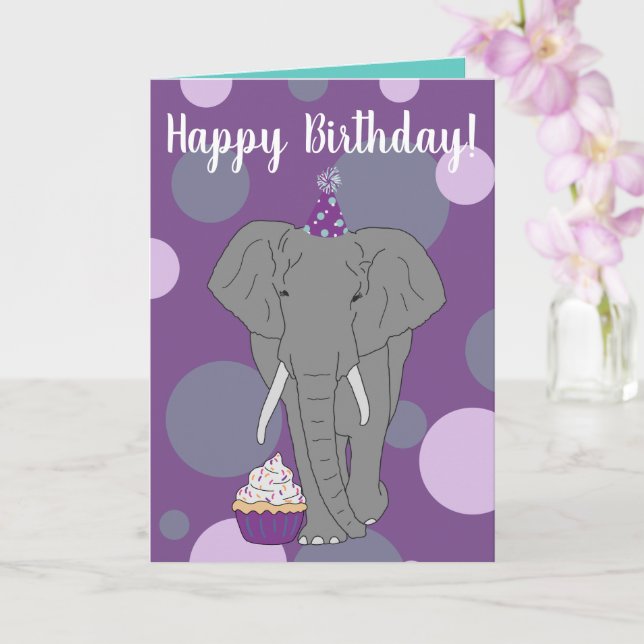 Customizable Elephant Birthday Card (Orchid)