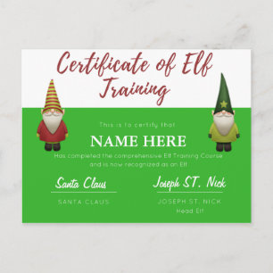 Customizable Elf Certification Holiday Postcard
