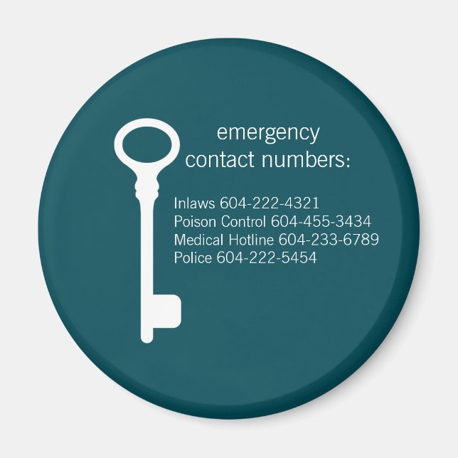 Customizable Emergency Contact Numbers Magnet (Front)
