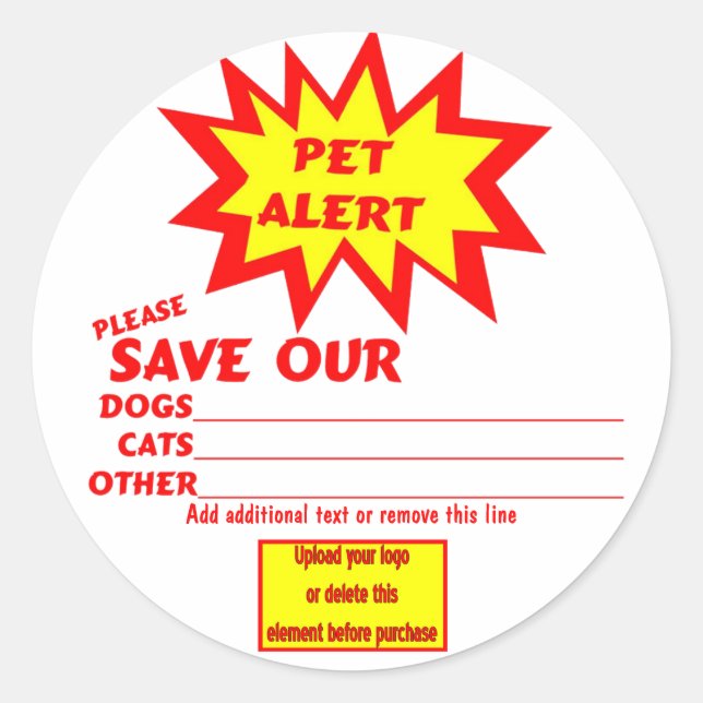 Customizable Emergency Pet Alert Stickers (Front)