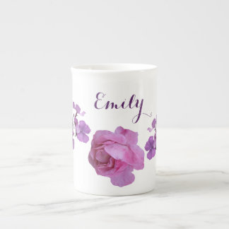 Customizable Emily name pink rose purple floral Bone China Mug