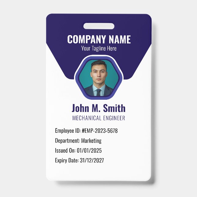 Customizable Employee ID Badge Blue (Front)