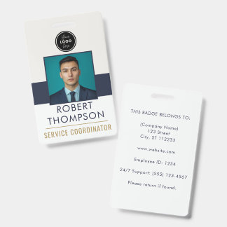 Customizable Employee Photo ID Card Logo - Navy Badge