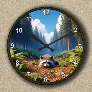 Customizable Enchanted Forest Raccoon Clock