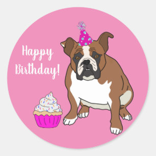 Customizable English Bulldog Birthday Classic Rou Classic Round Sticker