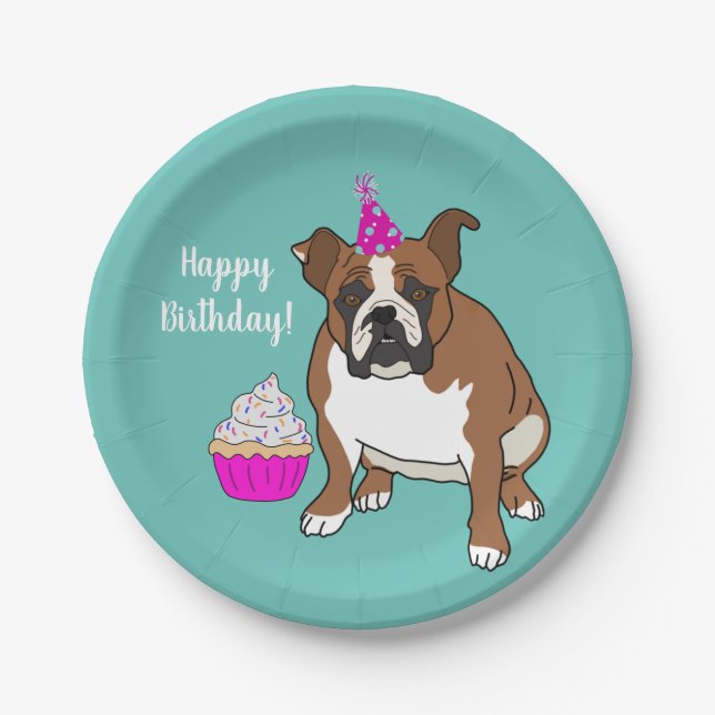 Customizable English Bulldog Birthday Paper Plate (Front)