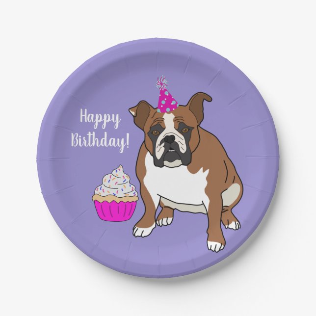 Customizable English Bulldog Birthday Paper Plate (Front)