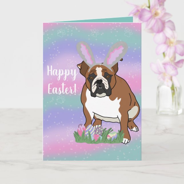Customizable English Bulldog Easter Card (Orchid)