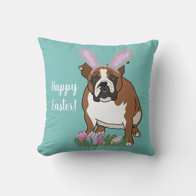 Customizable English Bulldog Easter Throw Pillow (Front)
