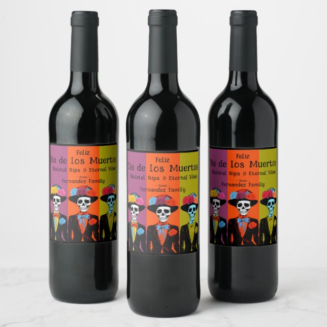 💀 Customizable Eternal Elixir Dia de Muertos  Wine Label (Bottles)