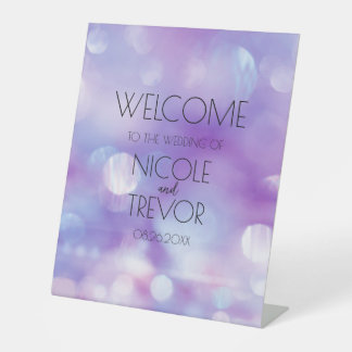 Customizable Ethereal Purple Wedding Welcome Pedestal Sign