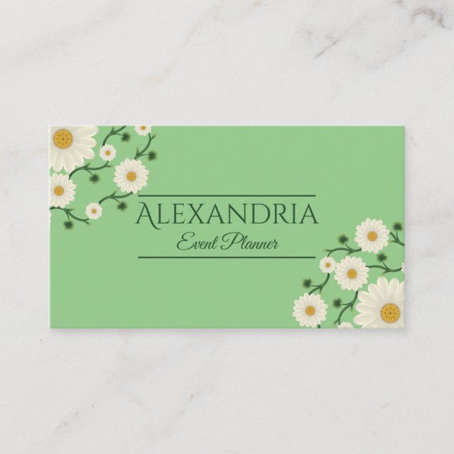 Customizable Event Planner Floral Daisy  Business Card (Front)
