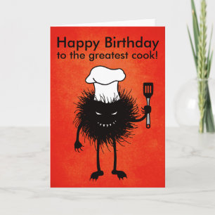 Customizable Evil Bug Chef Loves To Cook Birthday Card