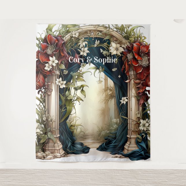 Customizable Fairytale Archway Wedding Backdrop Tapestry (Front)