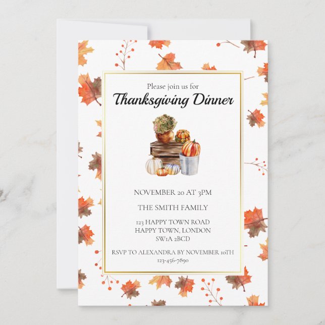 Customizable Fall Pumpkin Thanksgiving Dinner Invitation (Front)