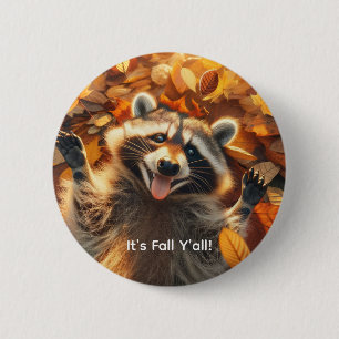 Customizable Fall Silly Raccoon  2 Inch Round Button