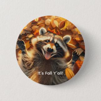Customizable Fall Silly Raccoon 2 Inch Round Button