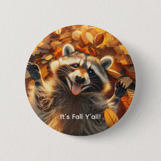 Customizable Fall Silly Raccoon  2 Inch Round Button (Front)