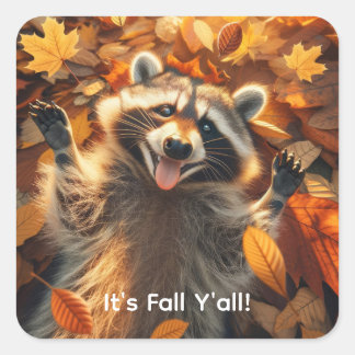 Customizable Fall Silly Raccoon Square Sticker