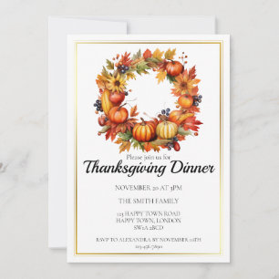 Customizable Fall Wreath Thanksgiving Dinner Invitation
