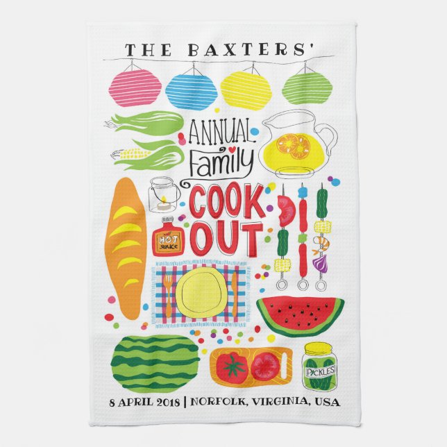 Customizable Family Cookout Kitchen Towel Memento (Vertical)