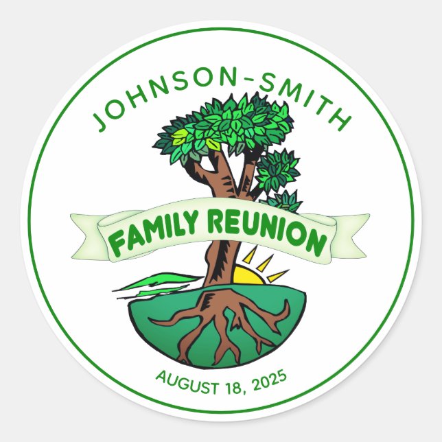 Customizable Family Green Tree Reunion Stickers (Front)