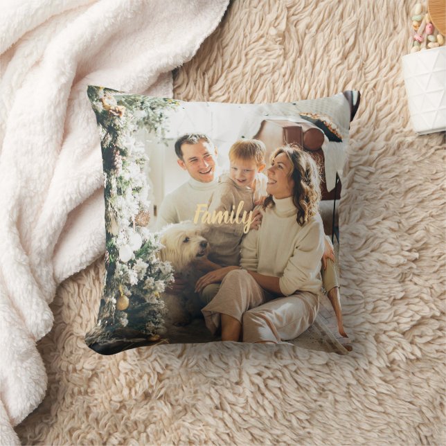 Customizable Family Holiday Throw Pillow For Decor (Blanket)