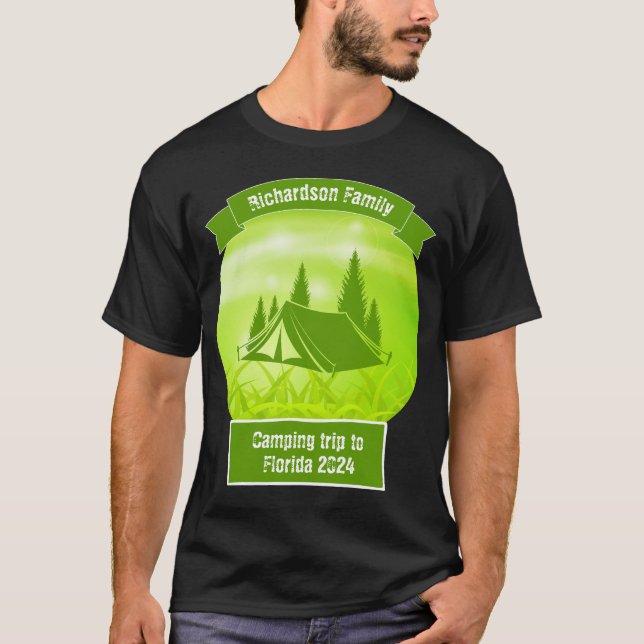 Customizable family matching green tent camping T-Shirt (Front)