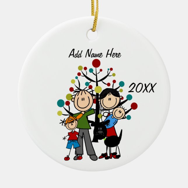 Customizable Family of 4 w/Dog Ornament (Front)