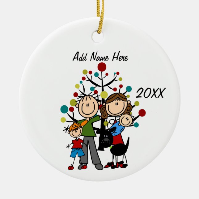 Customizable Family of Four With Dog Ornament (Front)