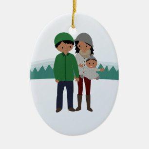 Customizable Family of Three Christmas Ornament