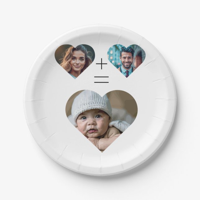 Customizable family photo collage Her Him = Baby Paper Plate (Front)