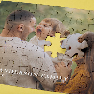 Customizable Family Photo with Personalized Text Jigsaw Puzzle