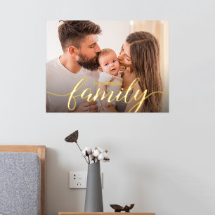 Customizable Family Portrait Real Gold script Foil Prints