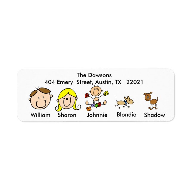Customizable Family With 2 Dogs Address Labels (Front)