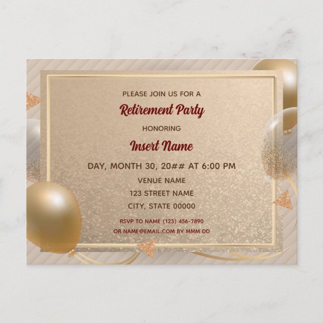 Customizable fancy retirement party invitation  postcard (Front)