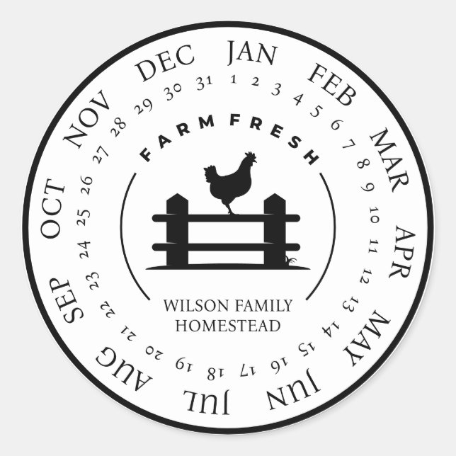 Customizable Farm Fresh Egg Carton Laid Date Classic Round Sticker (Front)