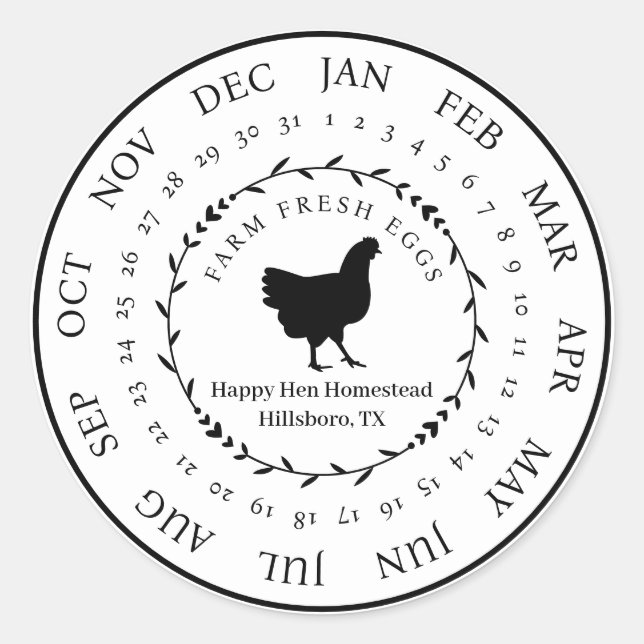Customizable Farm Fresh Egg Carton Laid Date Classic Round Sticker (Front)